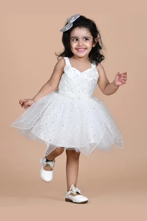 BAESD Girls Embellished Shoulder Straps Net Fit & Flare Party Dress