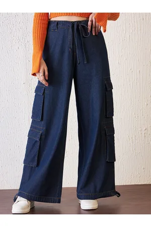 Antheaa Blue Women Comfort Relaxed Fit Mid-Rise Clean look Stretchable Cargo Style Jeans