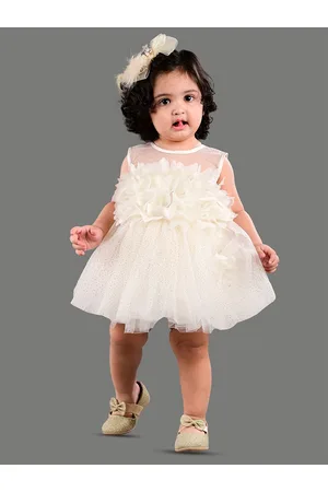 BAESD Girls Floral Self Design Net Fit & Flare Party Dress