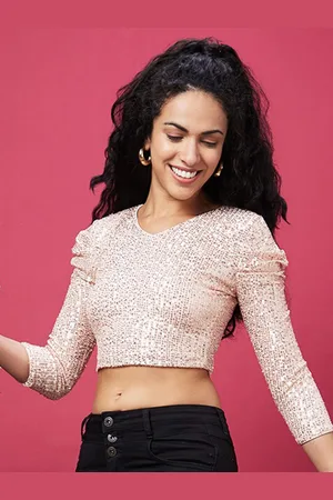 Globus Sequinned Stripe Party Crop Top