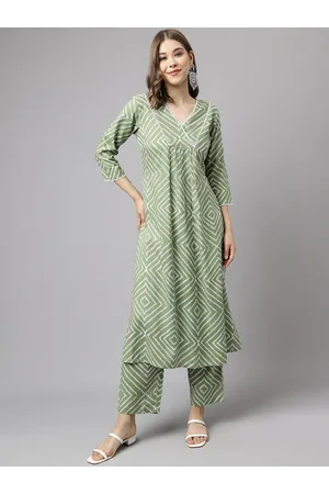 FIORRA Bandhani Printed V-Neck Straight Kurta with Trousers