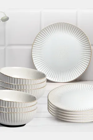 Anko Grey 12 Pieces Stoneware Glossy Dinner Set