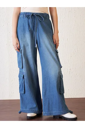 Antheaa Women Blue Comfort Relaxed Fit Clean Look Stretchable Denim Cargo