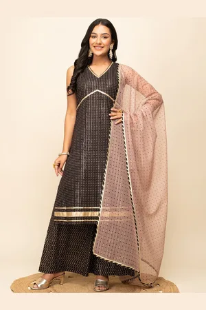 FIORRA Geometric Printed V-Neck Empire Straight Kurta & Palazzos With Dupatta