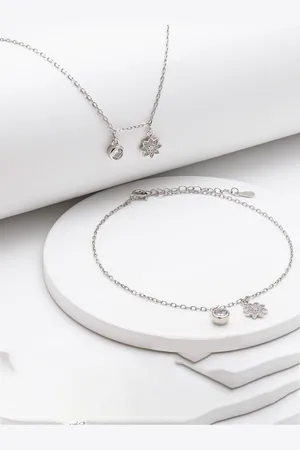 GIVA Set Of 2 925 Sterling Silver Rhodium-Plated CZ-Studded Anklets