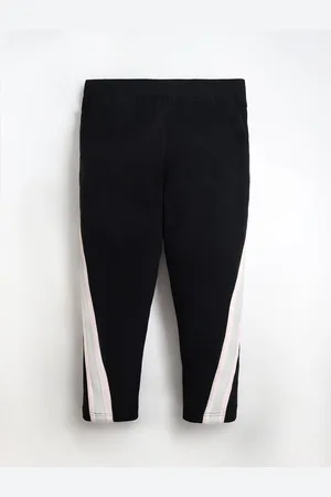 Cherry Crumble Girls Black & White Colorblocked Slim-Fit Track Pants