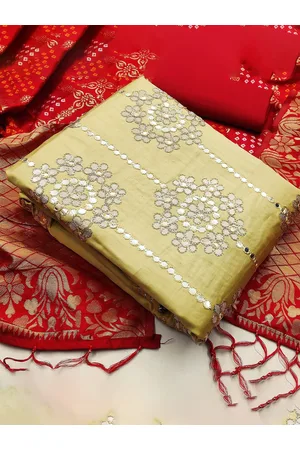 MANVAA Ethnic Motifs Embellished Gotta Patti Unstitched Dress Material