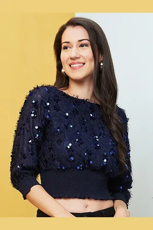 Globus Embellished Smocked Crop Top