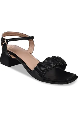 THE WHITE POLE Ruched Open Toe Party Block Heels With Buckle Closure