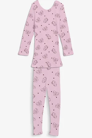 Kanvin Pink Girls Printed Long Sleeves Thermal Set