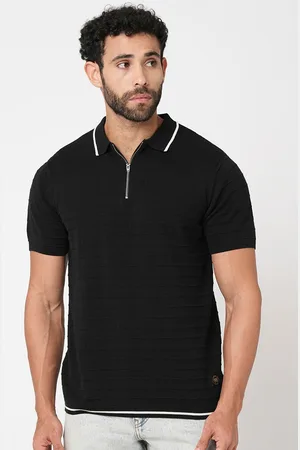 Blue Buddha Polo Collar Zip Closure Cotton T-Shirt