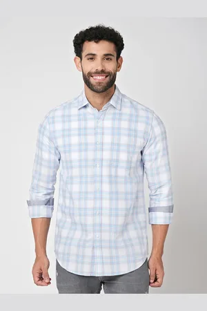 Blue Buddha Spread Collar Checked Cotton Shirt