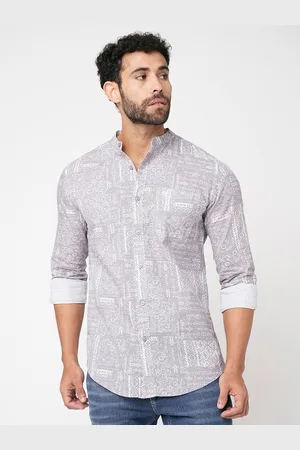 Blue Buddha Geometric Printed Band Collar Cotton Casual Shirt