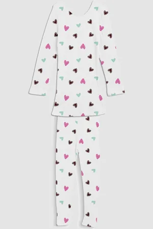 Kanvin White Girls Printed Long Sleeves Thermal Set