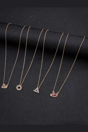 DressBerry Set Of 4 Gold-Toned Stone Studded Gold-Plated Chain