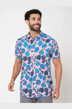 Blue Buddha Spread Collar Floral Printed Cotton Shirt