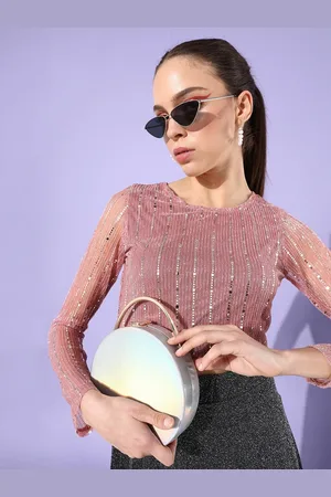 Sera Women Pink Embellished Crop Top