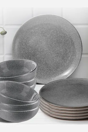 Anko Grey 12 Pieces Stoneware Glossy Dinner Set