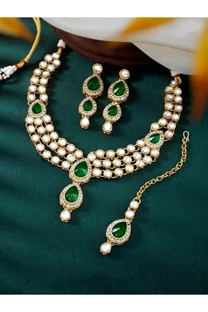 Peora Women 18K Gold Necklace & Earrings Set with Maang Tikka