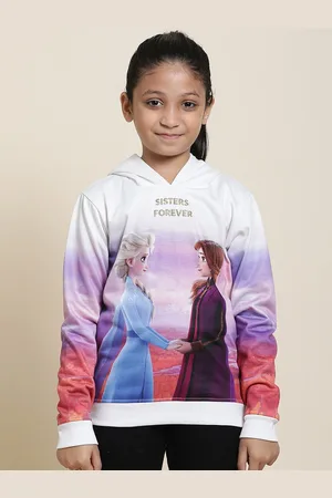 Kidsville Girls Elsa & Anna Printed Hooded Pullover Sweatshirt