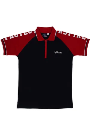 CAVIO Boys Colourblocked Raglan Sleeves Polo Collar Pure Cotton T-shirt