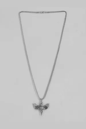 PARIS HAMILTON Men Angel Shaped Rhodium-Plated Pendant with Chain