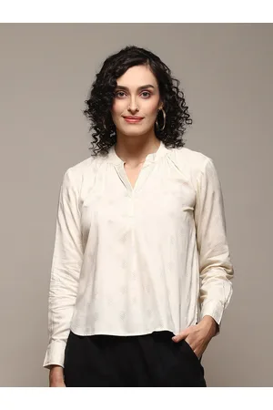 Biba Geometric Printed Mandarin Collar Shirt Style Top