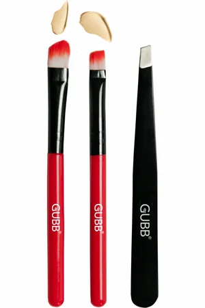 GUBB Red & Black Set Of 2 Eyeshadow Makeup Brush With Slant Tweezer