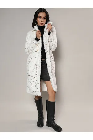 Campus Self Design Notched Lapel Single Breasted Longline Overcoat