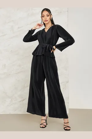 Styli Striped V- Neck Top With Flared Trouser