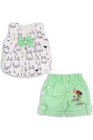 Wish Karo Girls Printed Pure Silk Top With Shorts