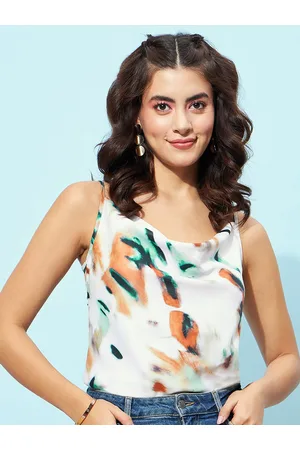 Berrylush White Abstract Printed Cowl Neck Top