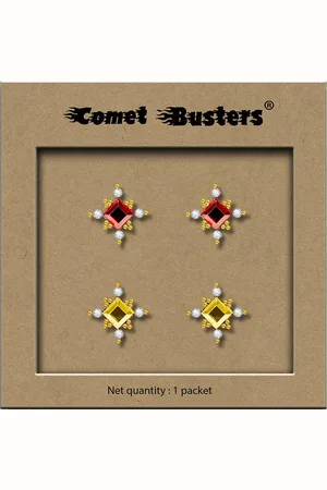 Comet Busters Set Of 2 Non Piercing Stick On Studs Earrings