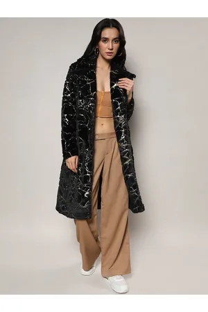 Campus Self Design Notched Lapel Single Breasted Longline Overcoat