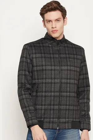 Camey Checked Mock Collar Lightweight Bomber Jacket