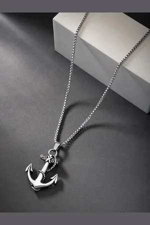 Peora Men Silver-Toned Pendant with Chain