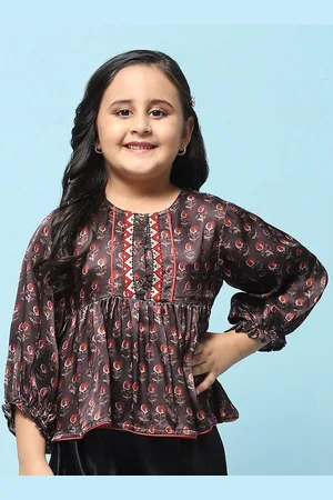 Biba Girls Ethnic Motifs Printed Puff Sleeves A-Line Top