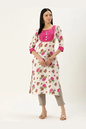 BAPS Floral Printed Gotta Patti Pure Cotton Kurta