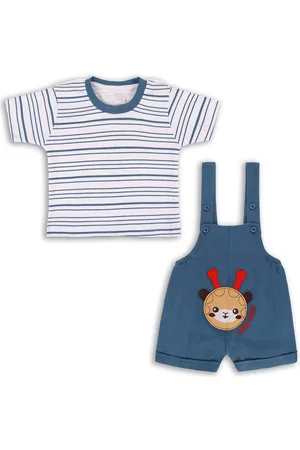 Wish Karo Infant Boys Self-Design Cotton Dungarees With T-Shirt