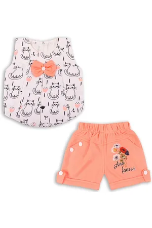 Wish Karo Girls Printed Pure Silk Top With Shorts