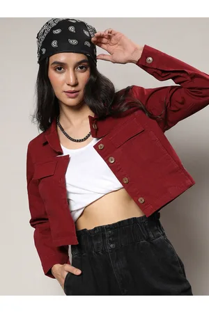 Campus Spread Collar Windcheater Crop Denim Jacket