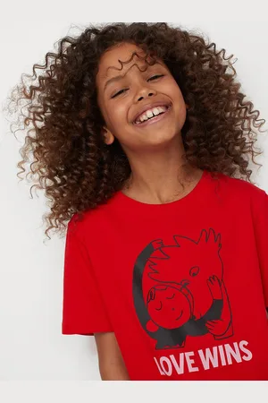 H&M HM Girls Red Printed Pure Cotton T-shirt