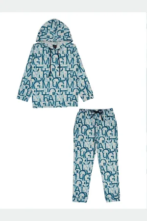 CAVIO Boys Typography Printed Hooded Sweatshirt With Pyjamas