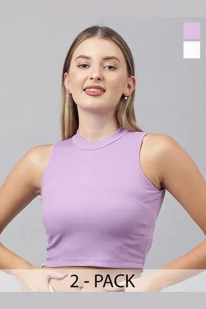 Color Capital Pack Of 2 Ribbed High Neck Cotton Crop Tops
