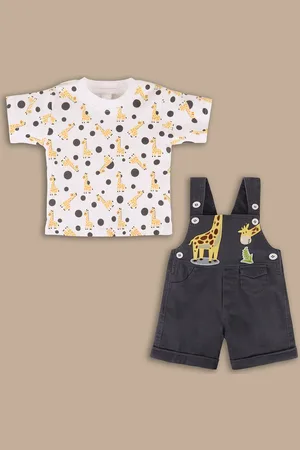 Wish Karo Infant Boys Straight Leg Cotton Denim Dungarees With T-Shirt
