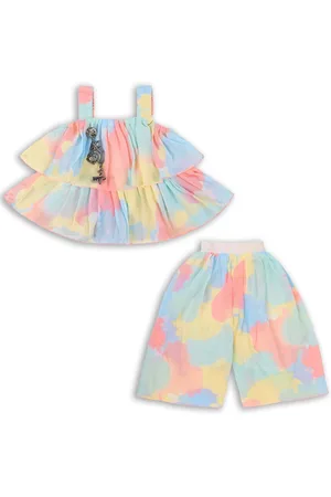 Wish Karo Infant Girls Tie-Dye Dyed Georgette Layered Top With Palazzo