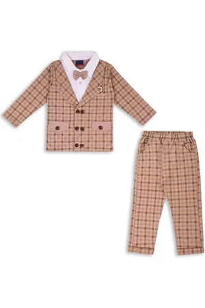 Wish Karo Boys Brown & Pink Checked Shirt with Trousers