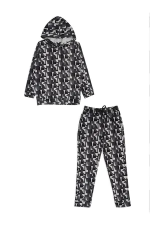 CAVIO Boys Geometric Printed Hooded Sweatshirt With Pyjamas