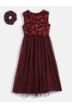 Allen Solly Girls Floral Embroidered Net Maxi Fit & Flare Party Dress