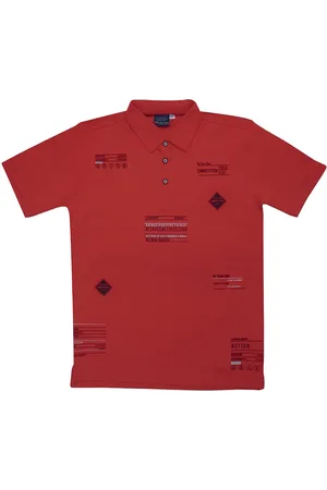 CAVIO Boys Typography Printed Polo Collar Pure Cotton T-shirt